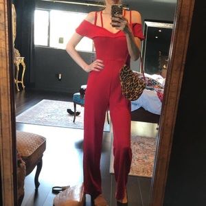 Red jumpsuit pantsuit small Haute Monde wedding
